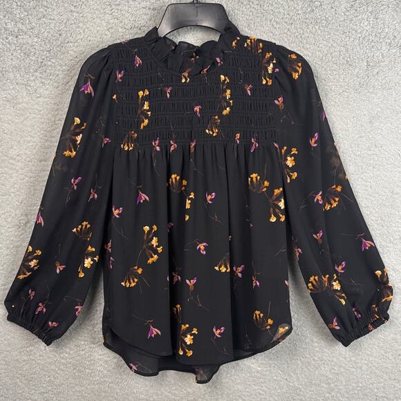 Madewell Georgette Ruffle-Collar Smocked Top in Falling Freesias Boho Flowy XXS - Picture 3 of 10